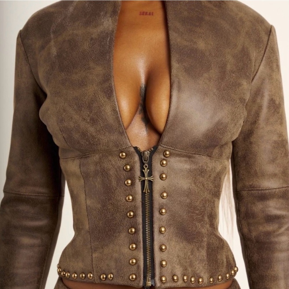 Brown Studded Leather Jacket